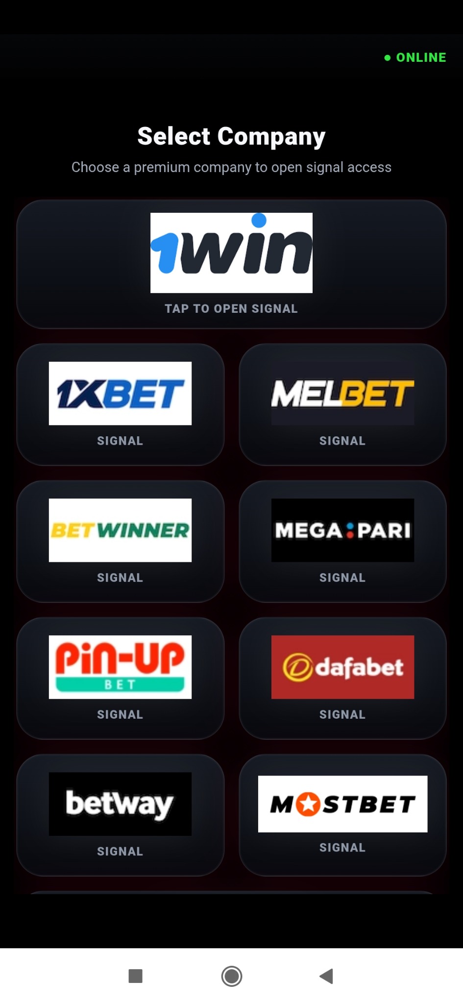 Select company screen